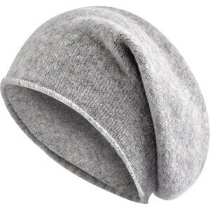 Unisex Dark Grey Wool Knit Warm Winter Pull-On Classic Baggy Slouchy Beanie Cap